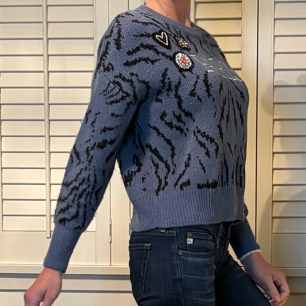Cinq à Sept Blue and Black Sweater - Picture 5 of 11